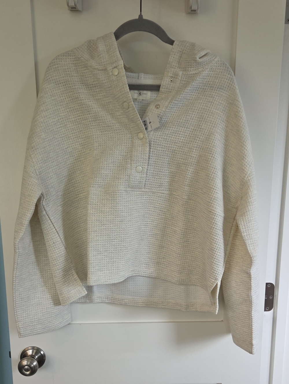 Lou & Grey Cream Waffle-Knit Snap Hoodie